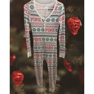 VS Victorias Secret Pink One Piece PJ’s Holiday Christmas Pajamas Size XS
